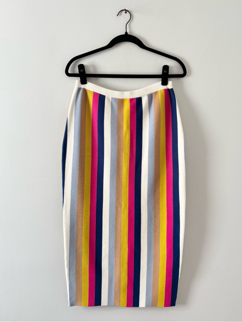 Undra Celeste New York Rainbow Stripe Midi Skirt Sweater Knit Stretch Colorful